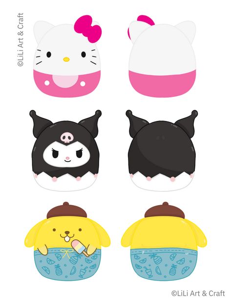 Sanrio Squishy Template, Squishmallows Template, Sanrio Blind Bags, Sanrio Squishy, Blind Bag Ideas, Printable Paper Toys Templates, Paper Squishy, Paper Doll Printable Templates, Hello Kitty Printables