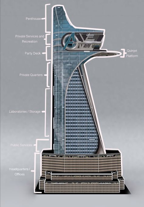 Stark Tower Layout, Avengers Tower Minecraft, Marvel Spaceships, Avengers Tower Layout, Marvel Minecraft Builds, Skyscraper Concept Art, Avengers Tower Interior, Tower Architecture Concept, Futuristic Building Concept Art