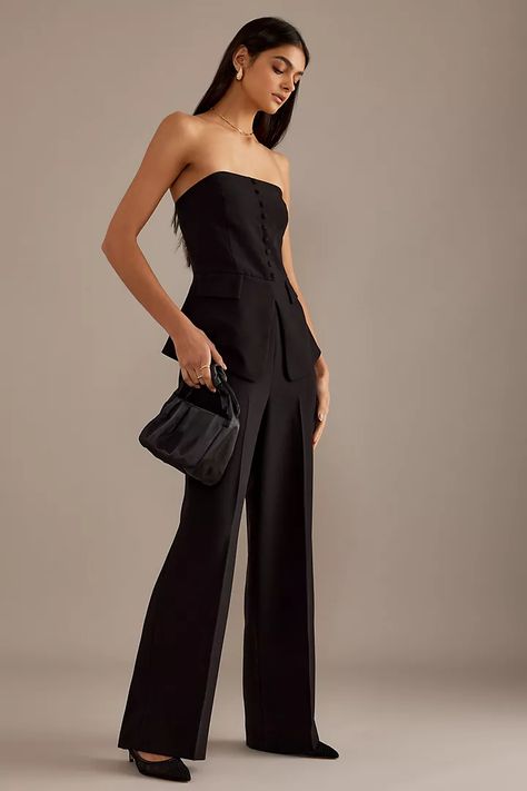 Emmie Strapless Peplum Layer Tailored Wide-Leg Jumpsuit | Anthropologie UK Anthropologie Uk, Wide Leg Jumpsuit, Anthropologie, Wide Leg, Jumpsuit, How To Wear