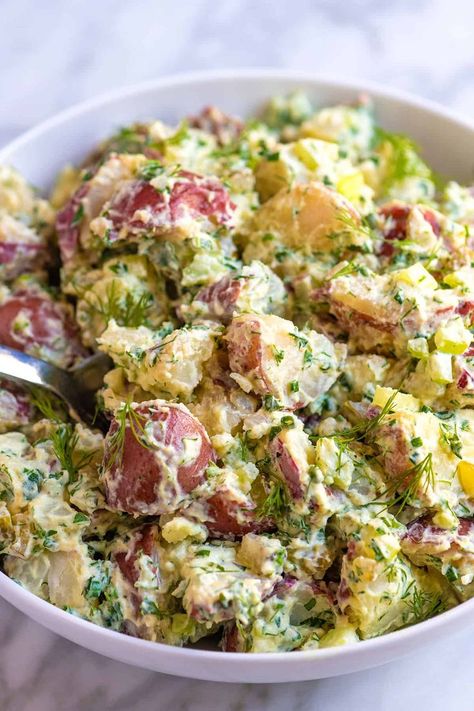 Creamy Red Potato Salad Easy Red Potato Salad, Red Potato Salad Recipe, Potato Salad Recipe Easy, Red Potato Salad, Red Potato, Creamy Dressing, Potato Salad Recipe, One Pot Dinners, Dill Pickles