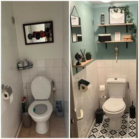 Small Toilet Decor, Small Bathroom Diy, Toilet Room Decor, Small Toilet Room, Diy Bathroom Makeover, Bathroom Remodel Pictures, Bad Inspiration, Small Toilet, Bathroom Tile Designs