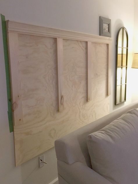 Diy Headboard Between Two Windows, Diy Headboard Shiplap, Headboard With Paneling, How To Make Headboard Taller, How To Diy Headboard, Doors Headboard, Diy Wall Mounted King Headboard, Diy Full Size Headboard Do It Yourself, Headboard With Corbels