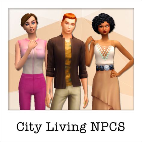 NPCs (Non-Playable Characters) shouldn’t be ugly Sims! Replace your City Living NPCs with these fully dressed, unique Sims. #ts4 #sims4 Sims 4 Characters No Cc, Sims No Cc, Love Guru, 4 Characters, Dark Dress, Sims 4 Characters, Gold Outfit, Crazy Outfits, Sims 4 Cas