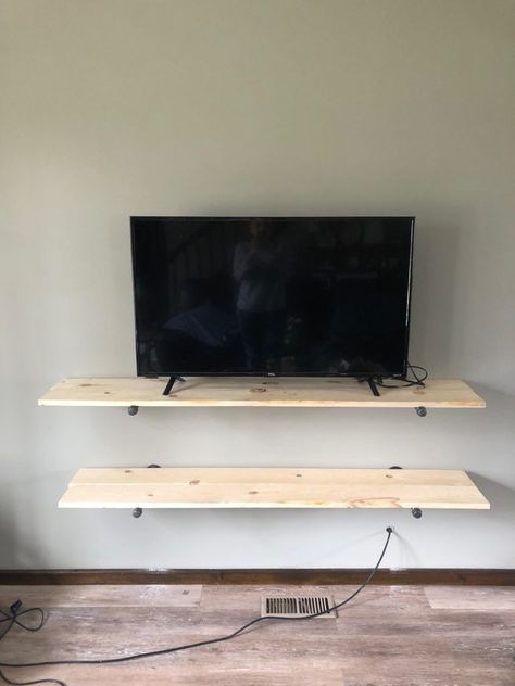 Large Floating Shelves, Floating Shelf Tv Stand, Floating Shelves Tv, Weekend Home Projects, Shelves Large, Floating Tv Shelf, Tv Stand Designs, Floating Tv Stand, Diy Tv Stand