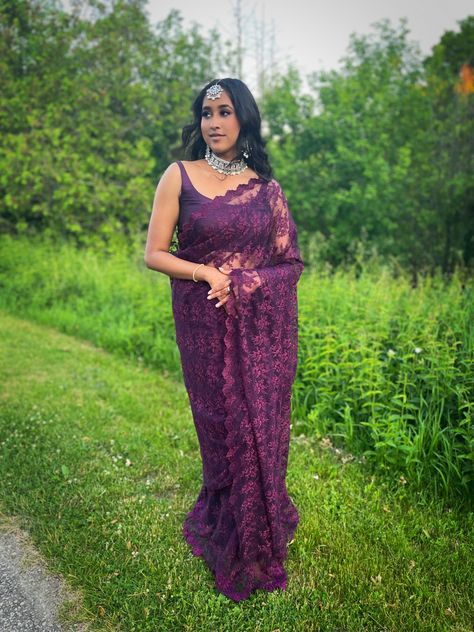 Silver Indian jewelry, Saree drapping, purple saree style, net saree inspo, south asian wedding, desi fashion inspo Saree Outfit Ideas, Saree Outfit, Silver Indian Jewelry, Saree Styling, Purple Saree, Saree Style, Net Saree, South Asian Wedding, Desi Fashion