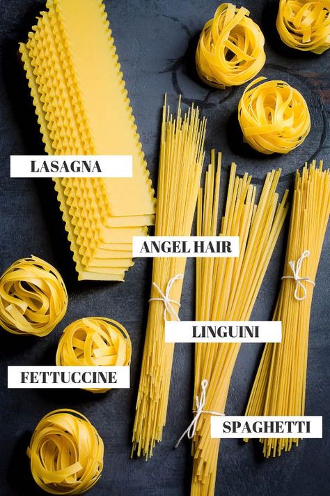 Pasta 101: Pasta Varieties and the Best Way to Use Them - Pasta comes in all types of shapes and sizes, but did you know each shape serves a purpose? Learn more about the different varities of pasta and when you should use them. Culinary Lessons, Pasta Types, Food Vocabulary, Pasta Varieties, Dining Etiquette, Pasta Fatta In Casa, Culinary Techniques, Makanan Diet, Food Info