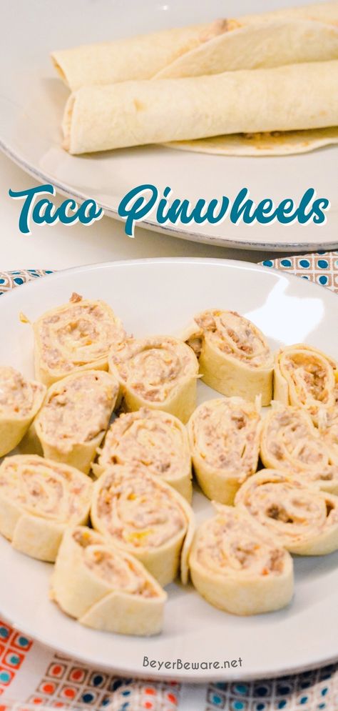 Taco pinwheels are the perfect way to use up leftover taco meat and tortilla shells in a different way than just as tacos again by simply mixing cream cheese, salsa, and taco meat together and spreading over the tortilla shell before rolling up into a pinwheel. #Snacks #SuperBowl #Tailgate #tacos Low Carb Tortilla Pinwheels, Low Carb Pin Wheels, Keto Pinwheels Low Carb Tortilla, What To Make With Tortilla Shells, Taco Pin Wheels, No Meat Pinwheels, Low Carb Tortilla Roll Ups, Keto Pinwheels Low Carb, Taco Pinwheels Easy No Meat