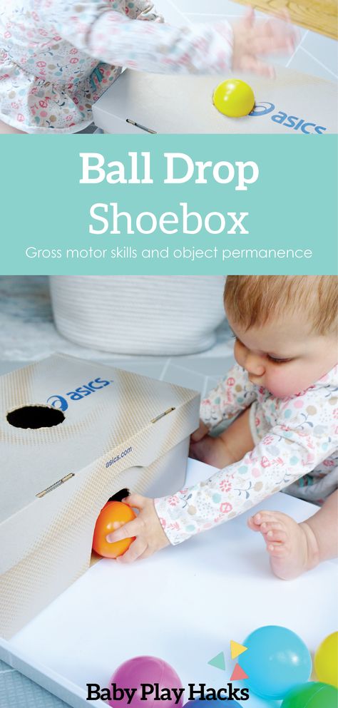 Ball Drop Shoebox — Baby Play Hacks Lovevery Diy, Diy Ball Drop, Plastic Balls Ideas, Ball Play, Ball Sensory Activities, Montessori Ball Diy, Ball Pit Balls Repurpose, Ball Activities For Babies, Ball Activities For Infants