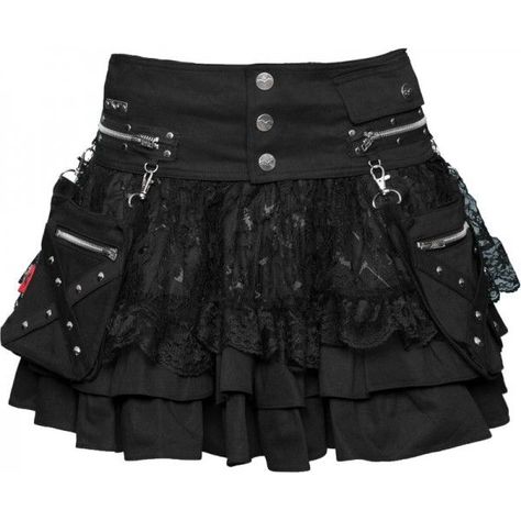 Goth Lolita skirt with silver non-separating zippers, silver rivets, hooks, and snaps. Queen Of Darkness, Mode Steampunk, Goth Skirt, Gothic Skirt, Gothic Skirts, Gothic Clothes, Casual Cosplay, Gothic Clothing, Gothic Rock