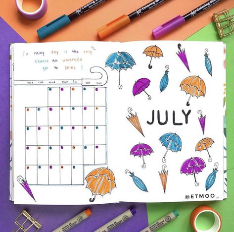 Bujo Umbrella Theme, 2024 Journaling, Bujo Themes, Bullet Journal Design Ideas, Journal Design, Bullet Journals, Umbrella, Bullet Journal, Design Ideas