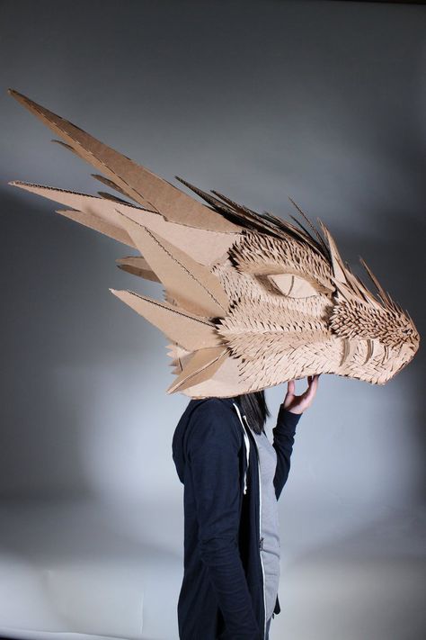 Mission: to make a subject of any choice  Dragon head entirely made of cardboard and glue Thanks to Jayson and Esther <3 for helping with this project! This project probably took 2-3 days a... Cardboard Dragon Head, Dragon Template, Cardboard Dragon, Cardboard Costume, Cardboard Mask, Make A Dragon, Paper Dragon, Dragon Mask, Dragon Crafts