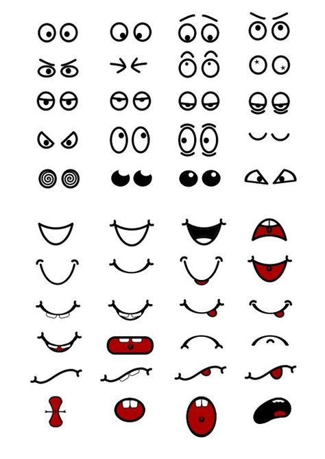 Free Clipart: Cartoon Mouth n Eyes | Objects Eyes Clipart, Cartoon Mouths, Different Expressions, Mouth Drawing, Nose Drawing, Cartoon Eyes, 캐릭터 드로잉, Cartoon Faces, Free Clipart