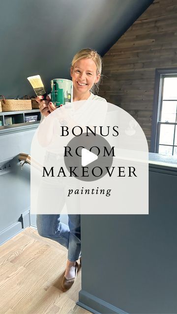 Home & Kind on Instagram: "This week I’m sharing all the pieces leading up to the final transformation of our bonus room and I’m giddy about it! I can’t wait for you to see the finished room. But first things first: paint. It was a bit controversial, but I really went for something different in here and did a dark, moody blue on EVERYTHING. The color is Behr Blue Metal that I got at Home Depot. It was quite the undertaking (especially all the trim work), but I love how it turned out and how cozy and inviting it feels. I’ll link this color + all my painting must-haves in stories! What do you think? Did I win you over by the end? Or are you still a little unsure of the color?" Home Depot Paint Colors Bedrooms, Behr Blue Metal, Moody Bonus Room, Bonus Room Paint Colors, Boys Bedroom Color Ideas, Boys Bedroom Paint Color, Boys Room Paint Colors, Home Depot Paint Colors, Behr Blue