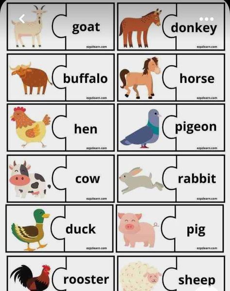 Farm Animals Worksheets For Kids, English For Preschool, Animals Worksheets For Kids, Farm Animals Puzzle, English Vocabulary Games, Vocabulary Games For Kids, English Animals, Animal Vocabulary, Animals Worksheet