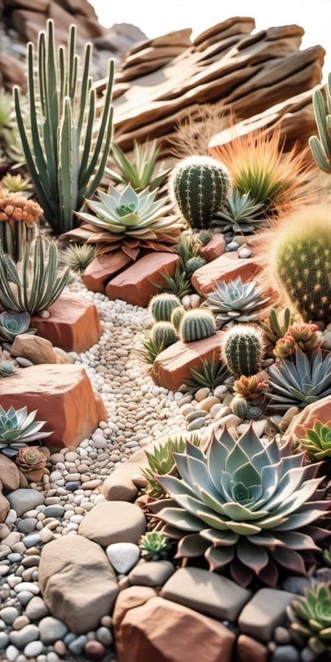 30 Inspiring Rock Gardens that Creative Home Owners Will Love - Peak Patio Life Rock Garden With Succulents, Desert Planter Ideas, Egypt Hotel, Bacopa Plant, Cactus Garden Design, Cactus Garden Landscaping, Succulent Rock Garden, Landscape Yard, Succulent Garden Landscape