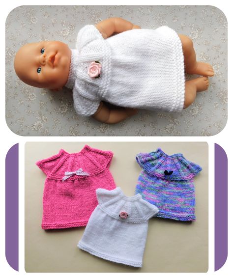 Baby Doll Dress Pattern, Knit Baby Doll, Doll Dress Pattern, Knit Baby Jackets, Knitted Dolls Free, Knitting Doll, Crochet Doll Clothes Patterns, Preemie Hats, Barbie Knitting Patterns