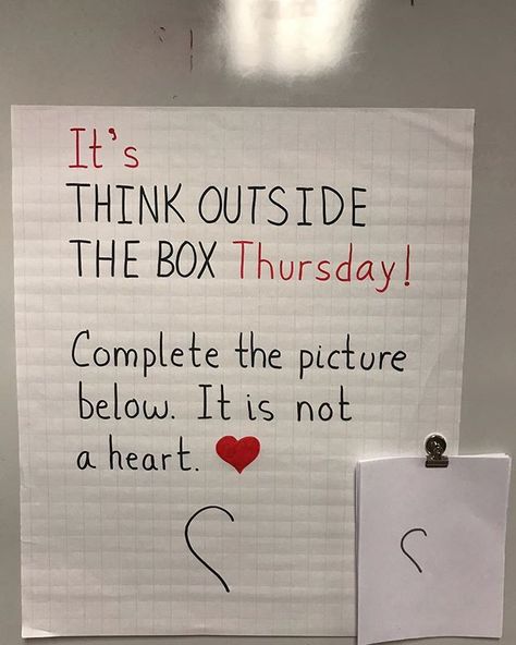 Think Out Of The Box Thursday, Think About It Thursday, Think Outside The Box Thursday, Complete The Picture, Responsive Classroom, Morning Message, Soup Ladle, Morning Meeting, Classroom Fun