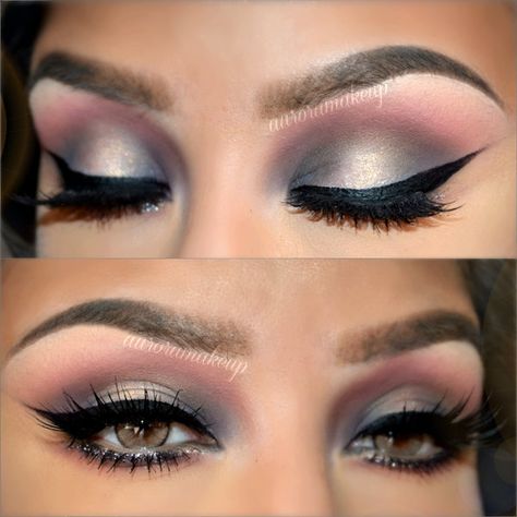 Pink &Gray Grey Makeup, Grey Eyeshadow, Pink Eyeshadow, Makeup Obsession, Kiss Makeup, Makeup Goals, Gel Eyeliner, Gorgeous Makeup, Love Makeup