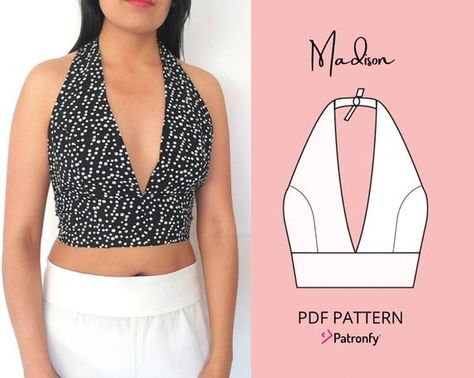 d961e9f236177d65d21100592edb0769desc51356683ri Halter Crop Top Sewing Pattern, Crop Top Sewing, Crop Top Sewing Pattern, Halter Top Pattern, Top Sewing, Diy Clothes Design, Couture Mode, Top Sewing Pattern, Sewing Design