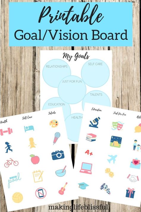 Vision Board For Kids, Goal Vision Board, Printable Vision Board Template, Kids Vision Board, Goals Vision Board, Goal Ideas, Vision Boarding, Vision Board Printables, Vision Board Kit