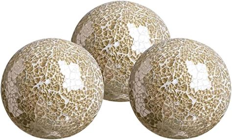 Decorative Orbs, Gold Living Room Decor, Dining Room Centerpiece, Gold Mosaic, Decorative Balls, Coffee Table Centerpieces, Modern Mosaics, Unique Centerpieces, Decorative Spheres