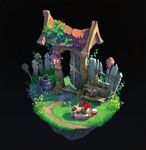 Props Concept, Casual Art, Isometric Art, Low Poly Art, Game Concept Art, Village Life, Environment Design, 판타지 아트, Environment Concept Art