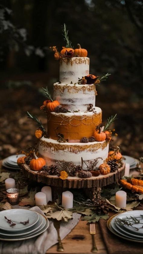 Autumn Wedding Forest, Autumnal Wedding Cake, Spice Wedding Cake, Pumpkin Spice Wedding, Pumpkin Patch Wedding, Autumn Wedding Decorations, Fall Wedding Cake Ideas, Fall Wedding Decor Ideas, Cranberry Centerpiece