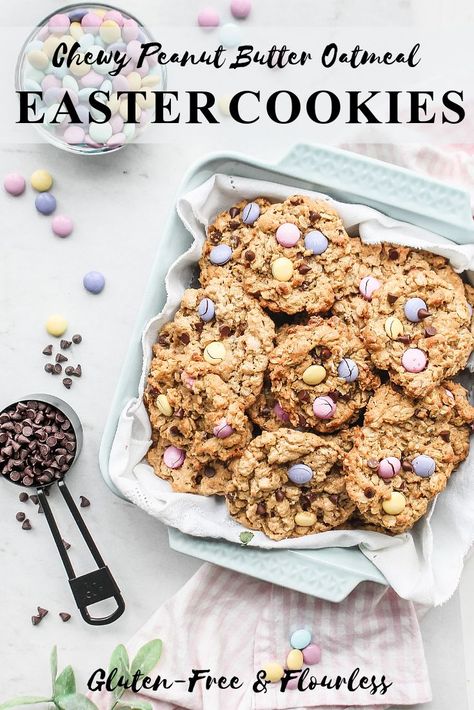 Chewy Peanut Butter Oatmeal Easter Cookies Mini Egg Recipes, Kitchen Sink Cookies Recipe, Eggs Bake, Simple Oatmeal, Dessert Easter, Cadbury Mini Eggs, Mini Eggs Cookies, Brunch Easter, Gluten Free Easter