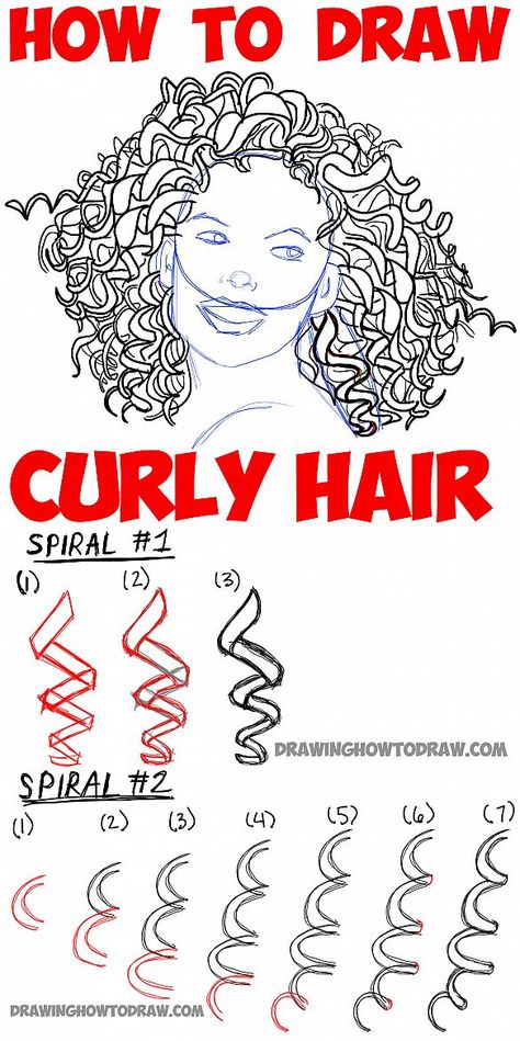 How to Draw Curly Hair : Drawing Spiral Curls Tutorial How To Draw Curls, Draw Curly Hair, Curls Tutorial, Easy Sketches, Drawing Hairstyles, Quotes Creativity, Curl Tutorial, Pelo Anime, Drawing Instructions