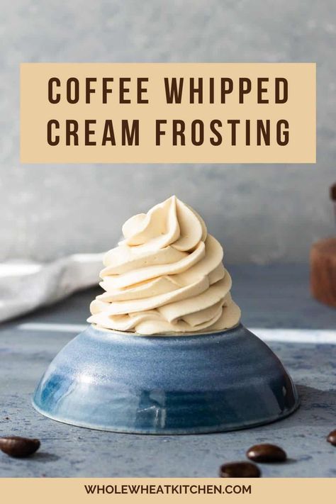 This coffee whipped cream frosting is light and airy with the perfect balance of flavors. It has just the right amount of sweetness to still let the coffee flavor be the star of the show. It is great for piling high on top of cupcakes and cakes. Coffee Whipped Cream, Gluten Free Coffee, Flavored Whipped Cream, Whipped Cream Frosting, Unflavored Gelatin, Coffee Cream, Cream Frosting, Glaze Recipe, Syrup Recipe