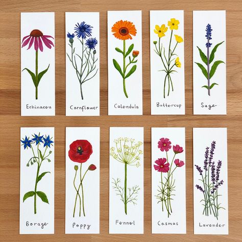 Bookmarks Handmade Flower, Watercolor Flower Bookmark, Bookmarks Flowers, Bookmark Watercolor, Floral Bookmarks, Flower Chart, Handmade Bookmarks, Watercolor Bookmarks, Flower Bookmark