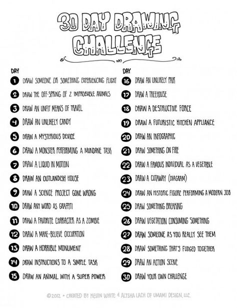 30 Day Drawing Challenge Sketchbook Prompts, Sketchbook Assignments, 30 Day Art Challenge, 30 Day Drawing Challenge, Art Tumblr, Drawing Prompt, Middle School Art, Art Prompts, June 30