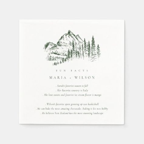 Fun Facts Napkins, Wedding Fun Facts, Wedding Elegant Classy, Mountain Sketch, Elephant Book, Fall Cleaning, Spring Outdoor, Cocktail Napkin, Personalized Paper Napkins