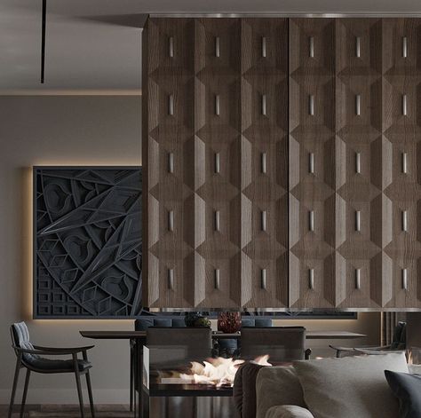 Passage Wall Paneling Design, Wooden Wall Cladding, Interior Design Portfolio Layout, Panel Wallpaper, Wooden Panelling, Cladding Design, Mdf Panel, Wall Panel Design, Wall Texture Design