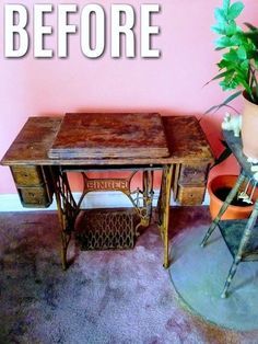 I love how it turned out! Sewing Machine Makeover, Old Sewing Tables, Upcycle Chair, Vintage Singer Sewing Machine, Upcycle Storage, Old Sewing Machine, Sewing Machine Cabinet, Sewing Machine Table, Treadle Sewing Machines