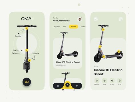 Electric Bike or Scooter Shop - Mobile App by Mahmudul Hasan Manik for Devignedge on Dribbble Bike App Design, Scooter Store, Electric Scooter Design, Scooter Shop, Shop Mobile, Scooter Design, Kick Scooter, App Interface, Cargo Bike