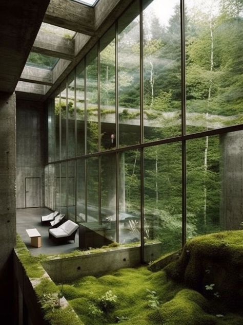 Eco Brutalism Architecture, Eco Brutalism Interior, Brutalism House, Brutalism Interior Design, Futuristic Brutalism, Organic Brutalism, Modern Brutalism, Eco Brutalism, Forest Building