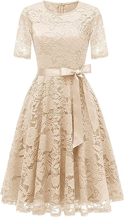 Amazon.com: DRESSTELLS Fall Champagne Wedding Guest Dresses, Fall Champagne Lace Mother of The Bride Summer Dress with Belt Short Sleeve Champagne 3XL : Clothing, Shoes & Jewelry Formal Lace Dress, Lace Dress Casual, Short Sleeve Lace Dress, Dress Champagne, Women Lace Dress, Cocktail Formal, Cocktail Dress Prom, Short Lace Dress, Floral Lace Dress