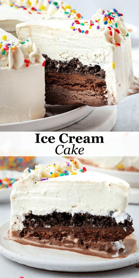 This homemade ice cream cake recipe is a keeper! I've made this recipe more times than I can count, mastering all the tricks to avoid issues like melting, cracking or uneven layers. When you follow my step-by-step guide, you'll be shocked at how easy it is to make your own ice cream cake that always wows a crowd! I've Cream Cake Recipe, Ice Cream Cake Tutorial, M&m Ice Cream Cake, Icing For Ice Cream Cake, Ice Cream Cakes Homemade, Icecreamcake Homemade, Ice Cream Cake Homemade, Homemade Ice Cream Cake Recipe, Ice Cream Cake Recipe Homemade