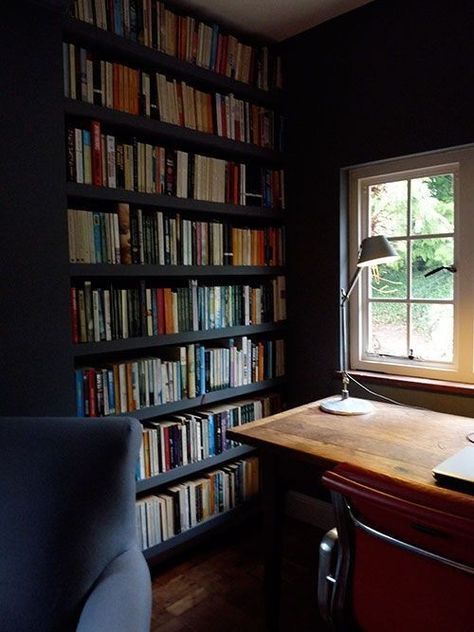 writing spaces Desk In Room, Library Bookshelves, Dream Library, Library Room, Light Study, Wall Desk, Writing Space, Home Libraries, Window View