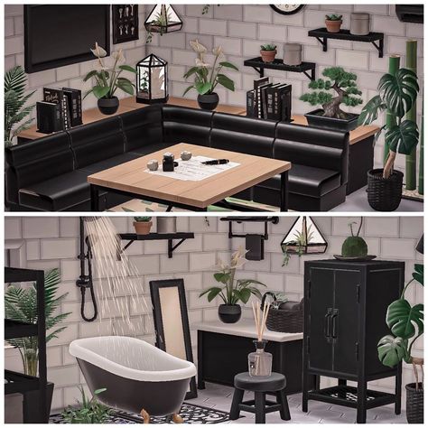 new horizons island designs on Instagram: “black modern interior 🍃🖤 [🌻] credits to aleumdaunmochi on twitter” Acnh Island Inspirations, Acnh Island Designs, Acnh Witchcore, Black Modern Interior, Acnh Living Rooms Ideas, Ac Room, Acnh Inspiration, Animal Bedroom, Animal Crossing 3ds