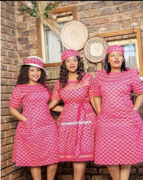 Tswana Dresses Design, Shweshwe Dresses Patterns 2024, Sotho Dresses, Sotho Traditional Attire Women, Isishweshwe Dresses, Makoti Dresses African Women, Shweshwe Skirts, Sotho Traditional Attire, Pedi Dresses