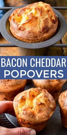 Take your dinner rolls to the next level with these Bacon Cheddar Popovers! They're just like traditional popovers - light, airy, and crispy around the edges - with the delicious addition of bacon and cheddar cheese. These popovers are the perfect side dish for any meal and can even double as breakfast. And best of all, they're so easy to make. Just 6 ingredients and 5 minutes of prep is all it takes for these yummy bacon & cheese popovers - guaranteed to become a favorite! Ideas With Biscuits, Breakfast Ideas With Biscuits, Cheddar Popovers, Cheese Popovers, Popover Recipe, Yorkshire Pudding Recipes, Biscuit Rolls, Yorkshire Pudding, Bacon Cheddar