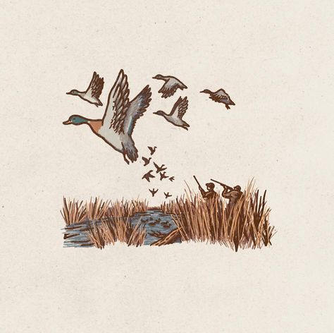 Q for Quack!! I went duck hunting one time in my life and didn’t shoot a single thing. But going out in a canoe and collecting all the decoys while only being able to see the ripples of water was one of my favorite memories. 🦆 #duck #illustration #ducklogo #huntinglogo #mascot #mainehunting #design Mallard Duck Illustration, Duck Hunting Art, Duck Hunting Painting, Ducks Illustration, Duck Hunting Tattoos, Duck Doodle, Hunting Illustration, Duck Watercolor, Trout Painting