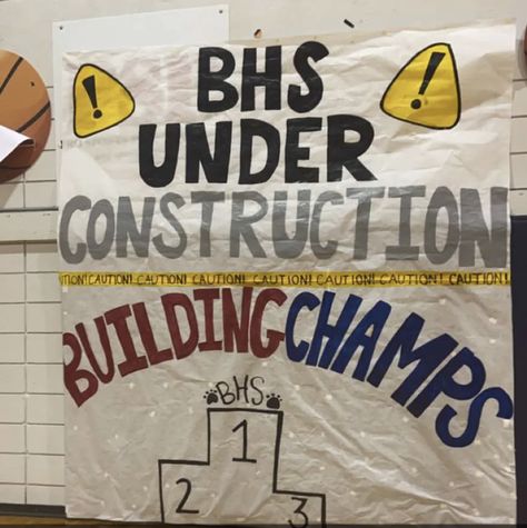 Construction Pep Rally Signs, Middle School Basketball Cheers, Construction Theme Pep Rally, Construction Pep Rally, Basketball Game Signs, Pep Rally Themes, High School Football Posters, Rally Ideas, Spirit Posters