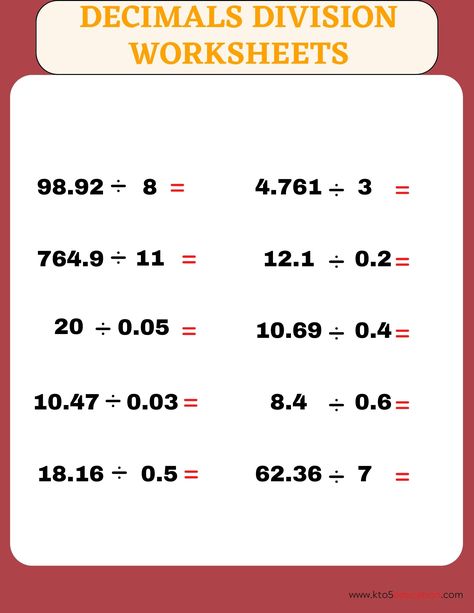 Division of Decimals Worksheet 5th Grade | FREE Download Check more at https://kto5education.com/division-of-decimals-worksheet-5th-grade-free-download/ Fractions Division, Decimal Division, Mental Maths Worksheets, Number Worksheet, Teaching Math Strategies, Dividing Decimals, Decimals Worksheets, Decimal Number, Division Worksheets