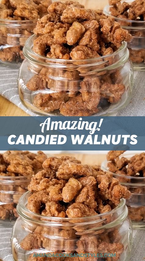 Praline Walnut Recipe, Candied Walnuts Christmas Gift, Honey Roasted Walnuts Oven, Baked Walnuts Recipe, Cinnamon Walnuts Roasted, Candies Walnuts Easy, Candid Walnuts Recipes, Cinnamon Walnuts Recipe, Cinnamon Sugar Walnuts Recipe