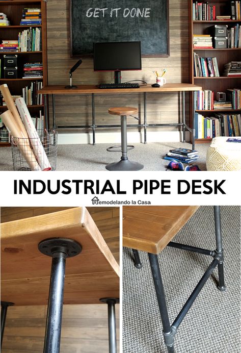 Remodelando la Casa: The Industrial Desk That Needed a New Room Industrial Pipe Desk, Green Baby Room, Pipe Desk, Diy Pipe, Industrial Bedroom, Industrial Desk, Basement Design Ideas, Industrial Pipe, Minimalist Room