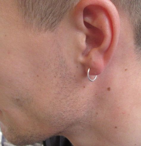 Mens Hoop Earrings, Mens Piercings, Three Ear Piercings, Upper Ear Piercing, Mouth Piercings, Men's Piercings, Ear Piercings Chart, Piercing Chart, Surface Piercing