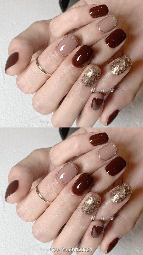 Maroon Nail Art Ideas, Engagement Nail Art Brides, Nail Art Simple Untuk Kulit Sawo Matang, Nail Art Simple Elegant Classy Brown, Nail Art Simple Elegant Classy Maroon, Cat Eye Brown Nails, Kutek Maroon, Maroon Nail Designs Burgundy, Nail Art Maroon Elegant